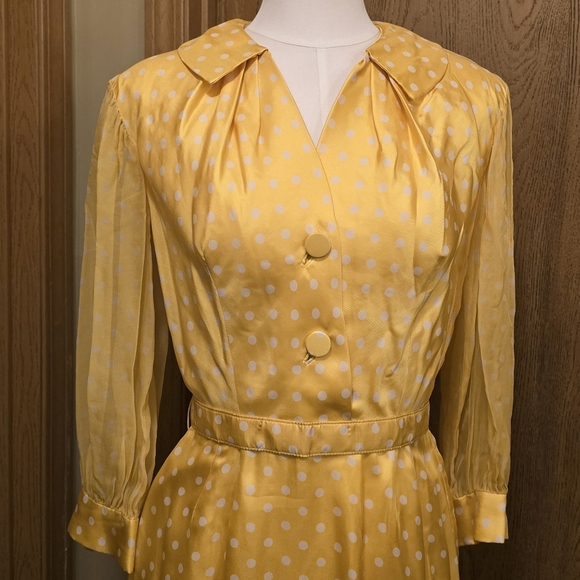 Yellow Polka Dot Vintage Women's Dress - Picture 6 of 12